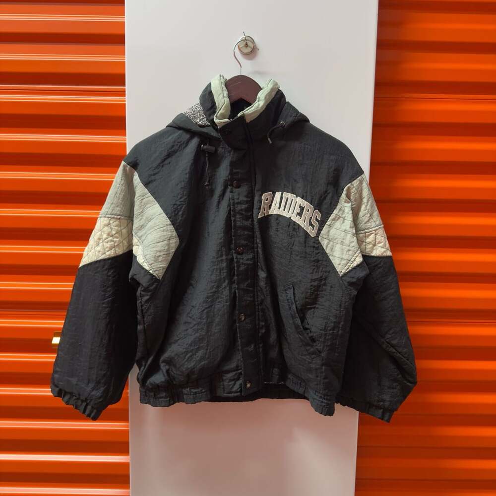 Vintage 90s Starter NFL Los Angeles Raiders Puffer Jacket Black Grey Size L